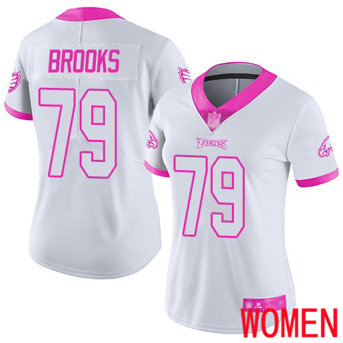 Women Philadelphia Eagles #79 Brandon Brooks Limited White Pink Rush Fashion NFL Football Jersey